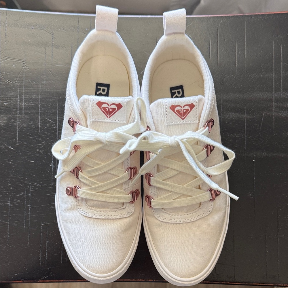 Roxy Women's White Sneakers with Rose Gold Detail